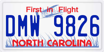 NC license plate DMW9826