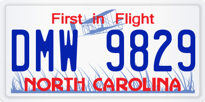 NC license plate DMW9829