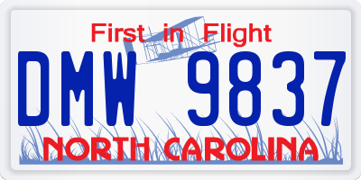 NC license plate DMW9837
