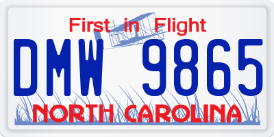 NC license plate DMW9865