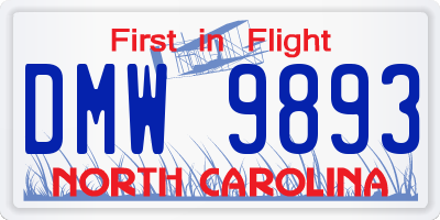 NC license plate DMW9893