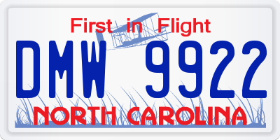 NC license plate DMW9922