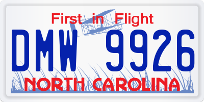 NC license plate DMW9926