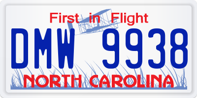 NC license plate DMW9938