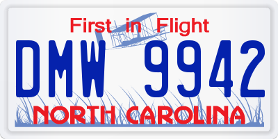 NC license plate DMW9942