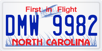 NC license plate DMW9982