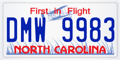 NC license plate DMW9983