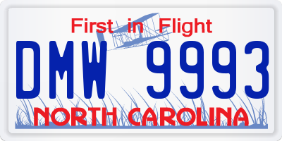 NC license plate DMW9993
