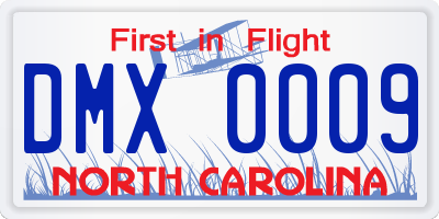 NC license plate DMX0009