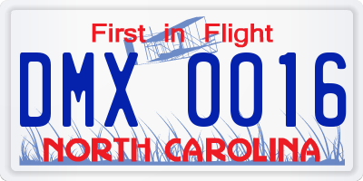 NC license plate DMX0016