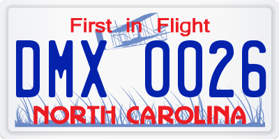 NC license plate DMX0026