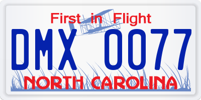 NC license plate DMX0077