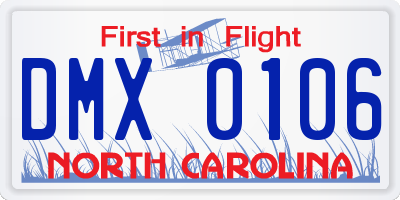 NC license plate DMX0106