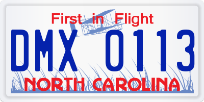 NC license plate DMX0113
