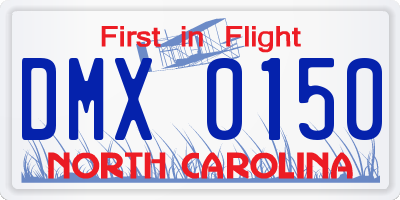 NC license plate DMX0150