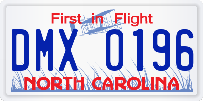 NC license plate DMX0196