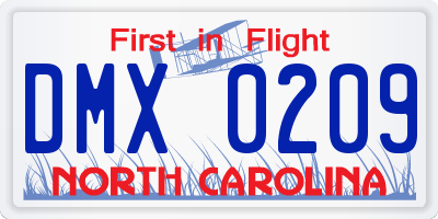 NC license plate DMX0209