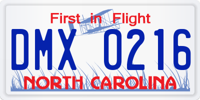 NC license plate DMX0216