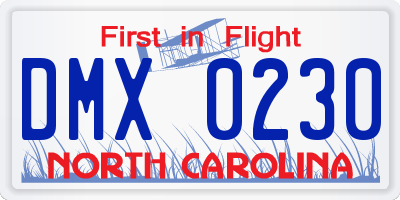 NC license plate DMX0230