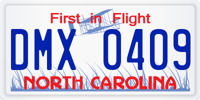 NC license plate DMX0409