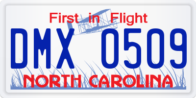 NC license plate DMX0509