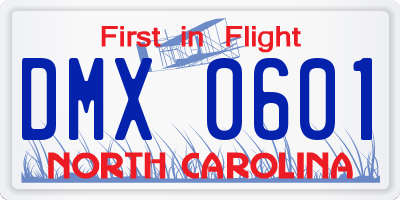 NC license plate DMX0601