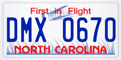 NC license plate DMX0670