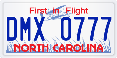NC license plate DMX0777