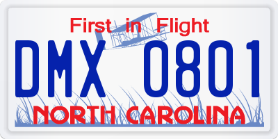 NC license plate DMX0801