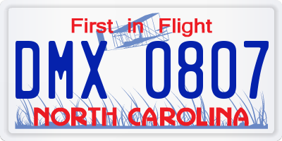 NC license plate DMX0807