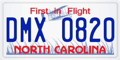 NC license plate DMX0820