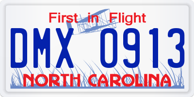 NC license plate DMX0913