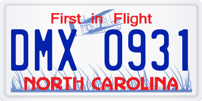 NC license plate DMX0931