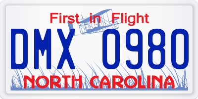 NC license plate DMX0980