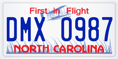NC license plate DMX0987