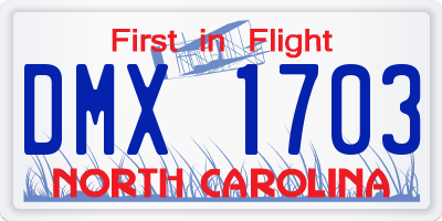 NC license plate DMX1703