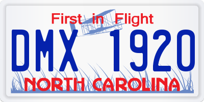 NC license plate DMX1920