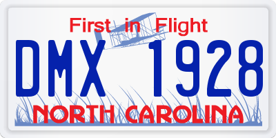 NC license plate DMX1928
