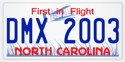 NC license plate DMX2003