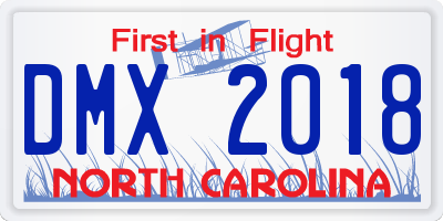 NC license plate DMX2018