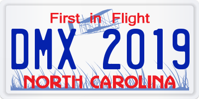 NC license plate DMX2019