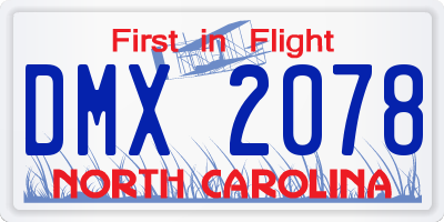 NC license plate DMX2078