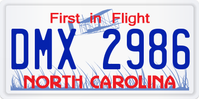 NC license plate DMX2986