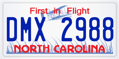 NC license plate DMX2988