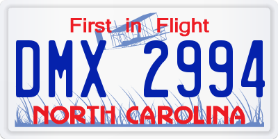 NC license plate DMX2994