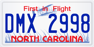 NC license plate DMX2998