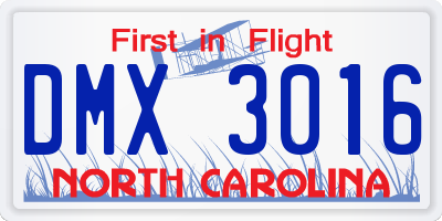 NC license plate DMX3016