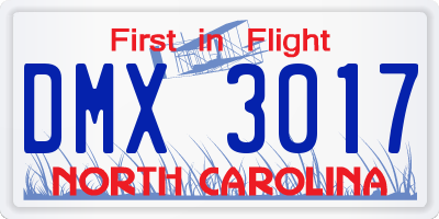 NC license plate DMX3017