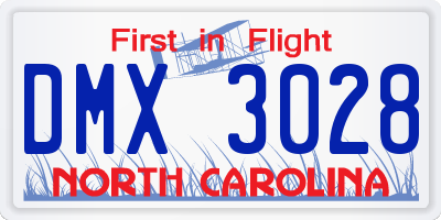 NC license plate DMX3028