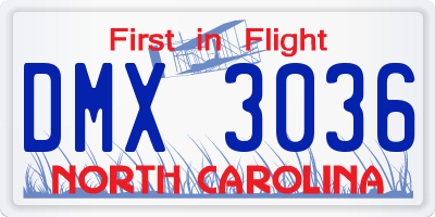 NC license plate DMX3036
